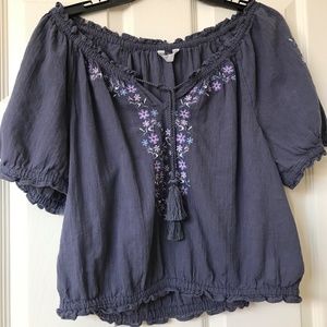 Lucky Brand blue peasant blouse M